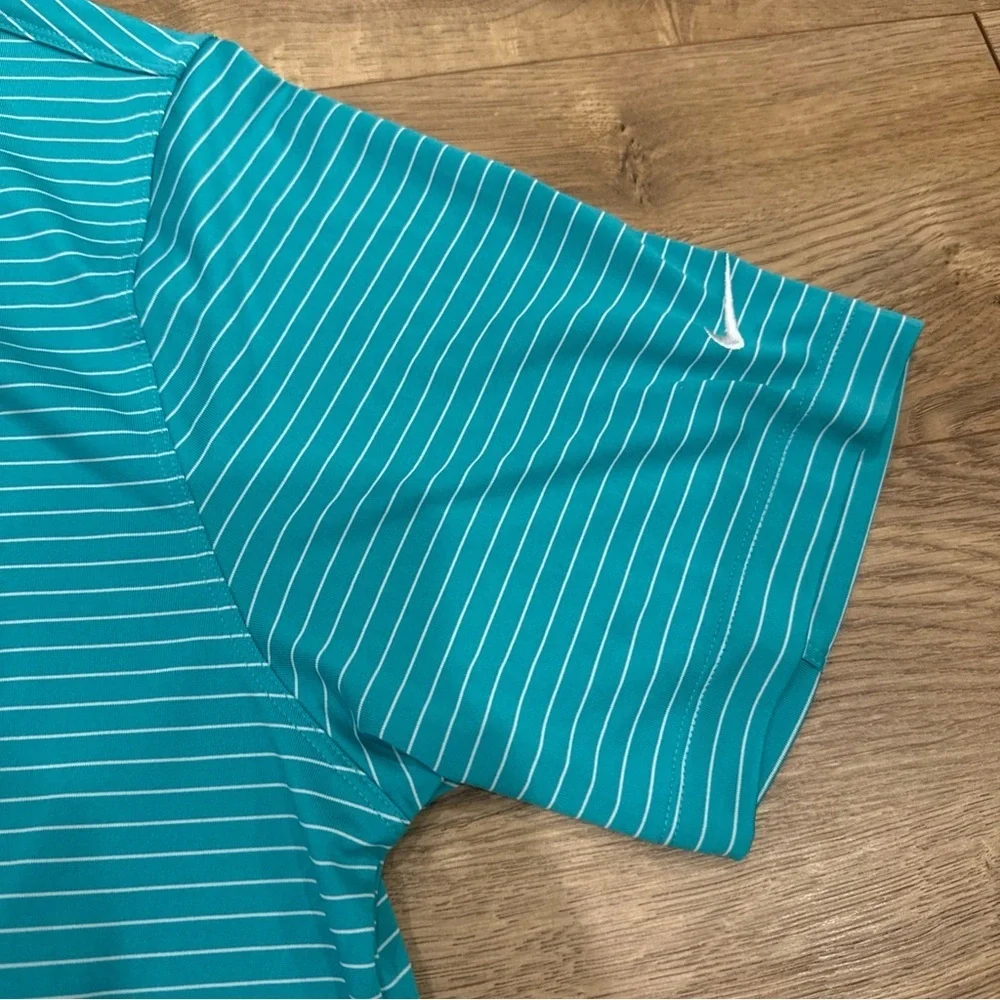 Nike Golf Tour Preformance Polo Shirt Mens Sz L Teal Stripe Dri-Fit Short Sleeve
